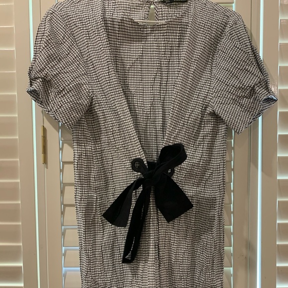 Zara Creased Effect Checkered Dress with Bow - Picture 8 of 14